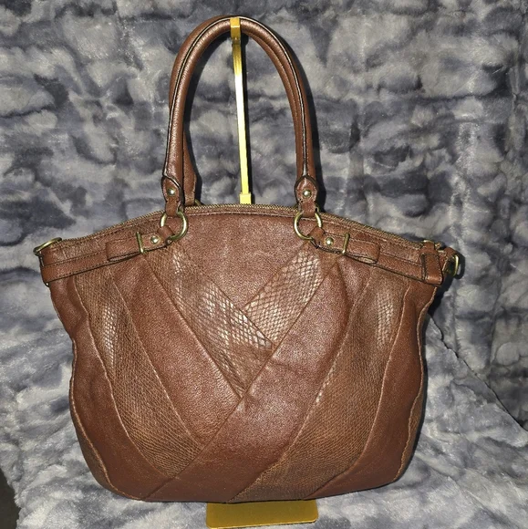 MADISON DIAGONAL PLEATED‎ MIXED EXOTIC LINDSEY SATCHEL (COACH F21318)BRASS/TOBAC